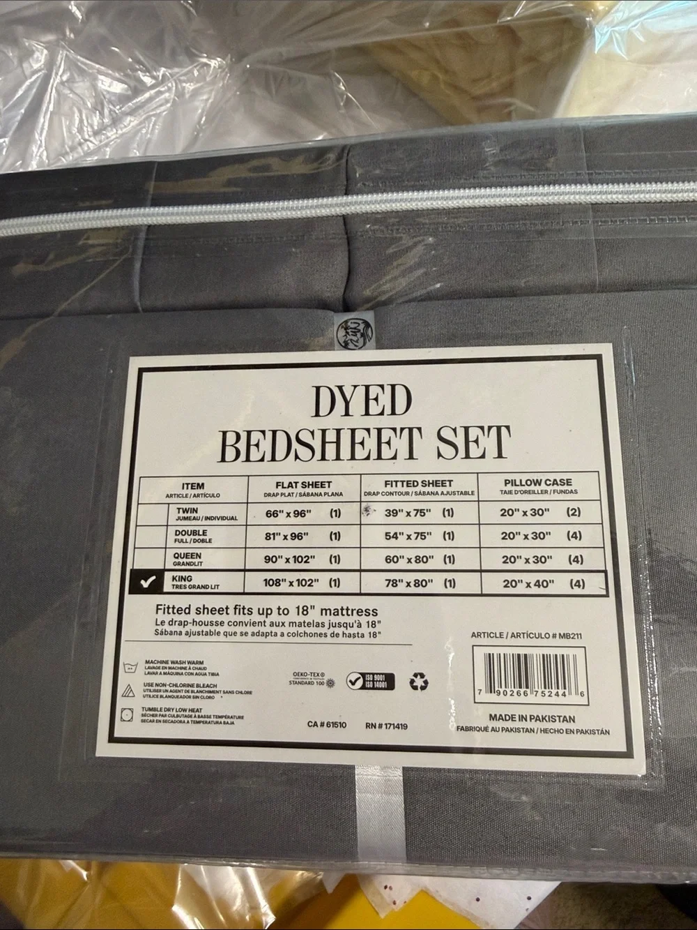 Dyed King Bed Sheet Set - Gray (6-Piece)